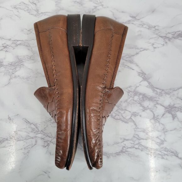 Brass Boot Walking Gloves Brown Basket Woven Leather Loafers Size 10 M Vintage main image 8